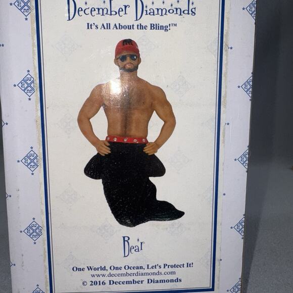 December Diamonds Bear Merman Ornament 2016 Red Cap Black Tail Retired - Picture 12 of 16